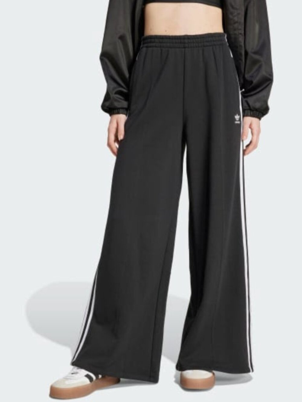 ADIDAS Adicolor 3-Stripes Loose French Terry Wide Leg Pants black w. white lines